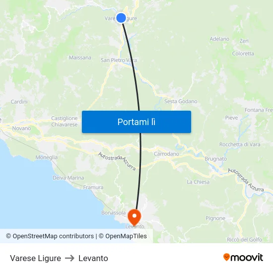 Varese Ligure to Levanto map