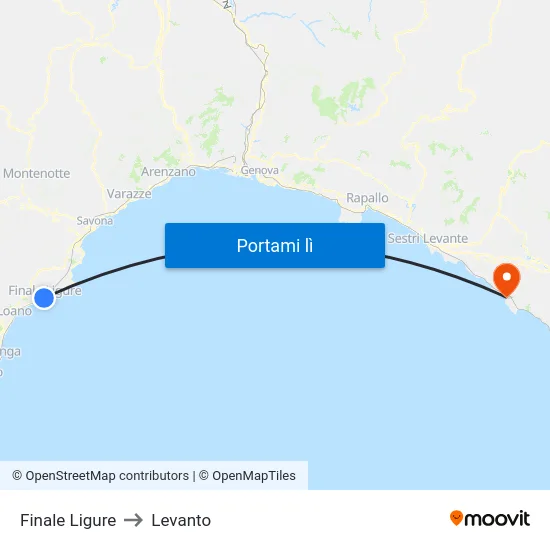 Finale Ligure to Levanto map