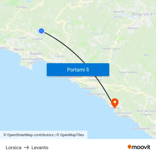 Lorsica to Levanto map