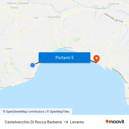 Castelvecchio Di Rocca Barbena to Levanto map