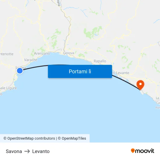 Savona to Levanto map