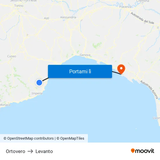 Ortovero to Levanto map