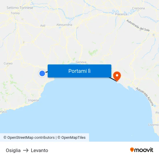 Osiglia to Levanto map