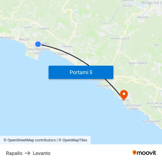 Rapallo to Levanto map
