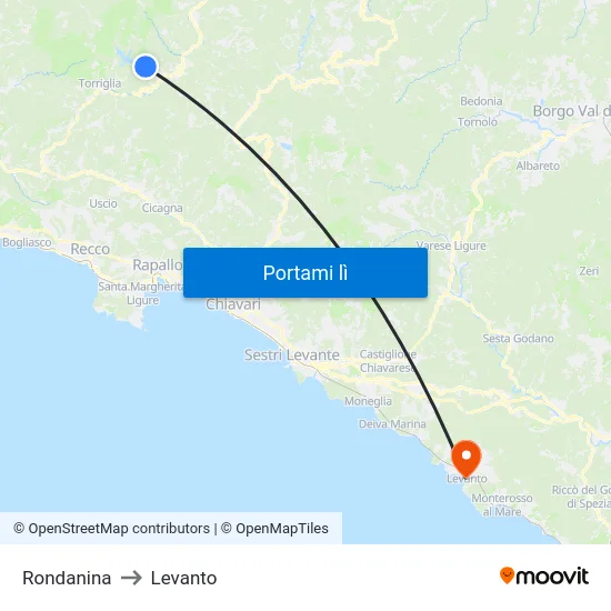 Rondanina to Levanto map
