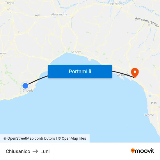 Chiusanico to Luni map