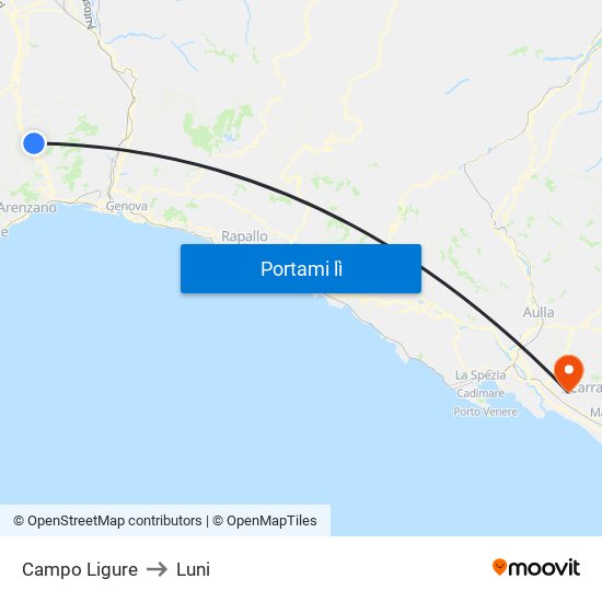 Campo Ligure to Luni map