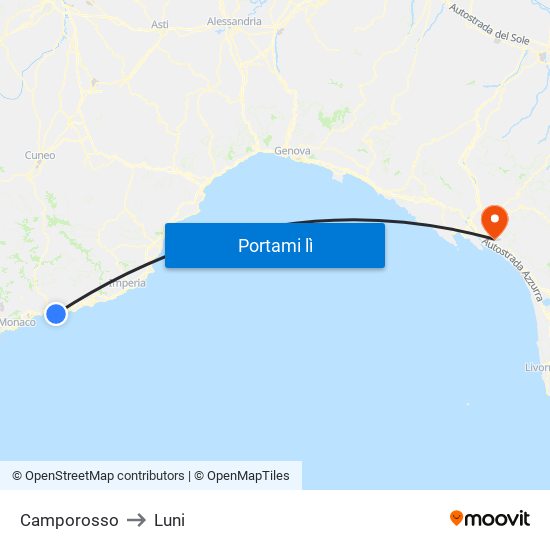 Camporosso to Luni map