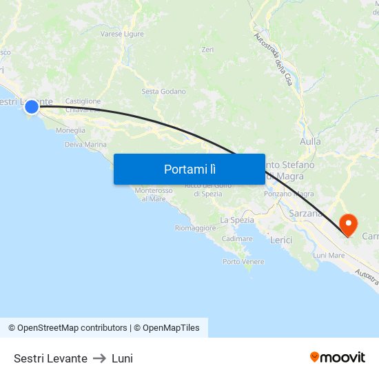 Sestri Levante to Luni map