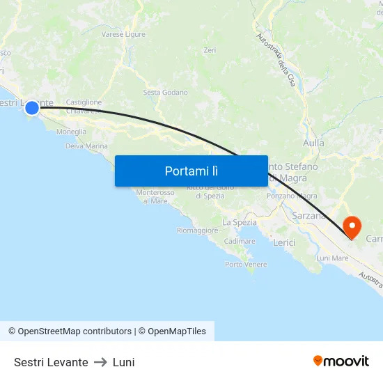 Sestri Levante to Luni map