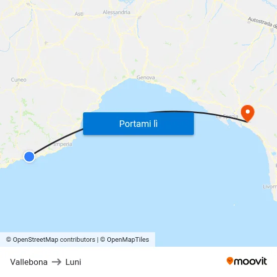 Vallebona to Luni map