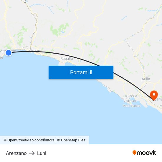 Arenzano to Luni map