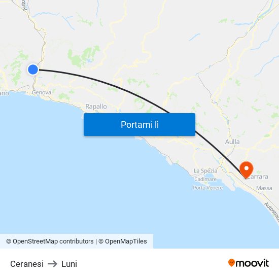 Ceranesi to Luni map