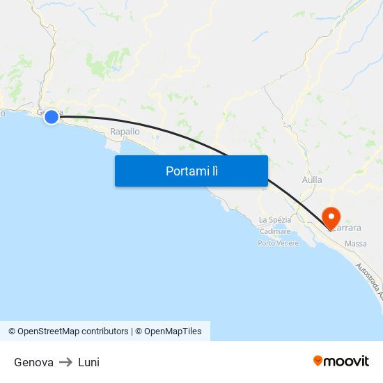 Genova to Luni map