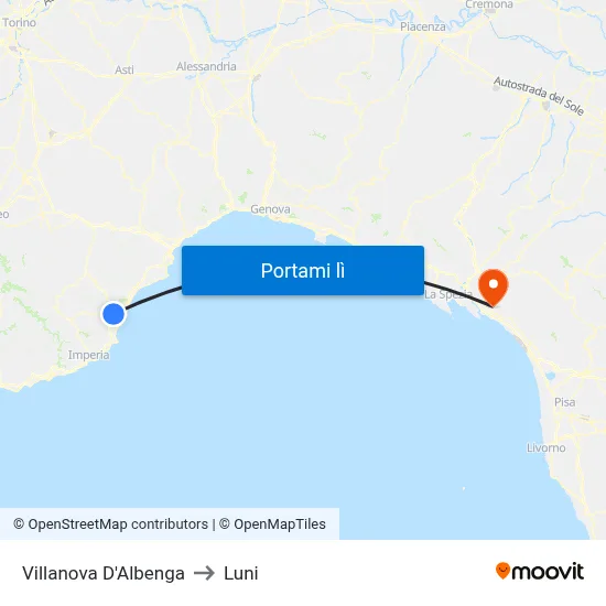 Villanova D'Albenga to Luni map