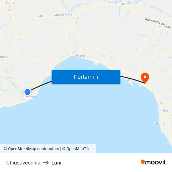 Chiusavecchia to Luni map