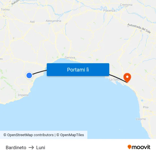 Bardineto to Luni map