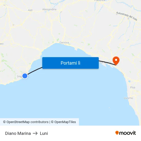 Diano Marina to Luni map