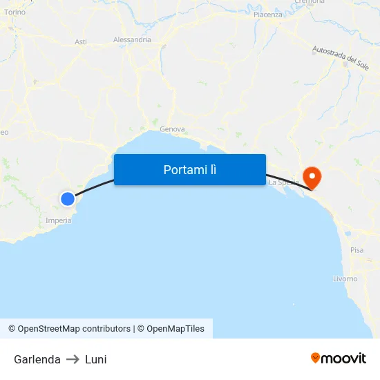Garlenda to Luni map