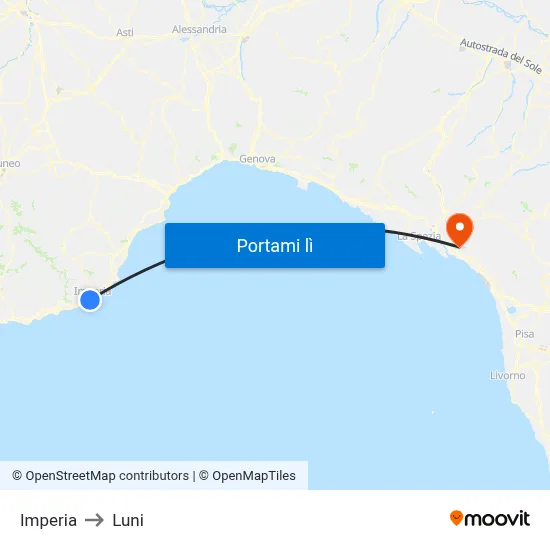 Imperia to Luni map
