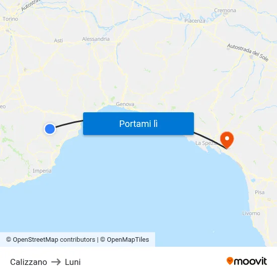 Calizzano to Luni map