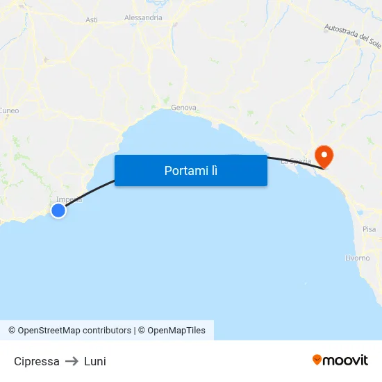 Cipressa to Luni map