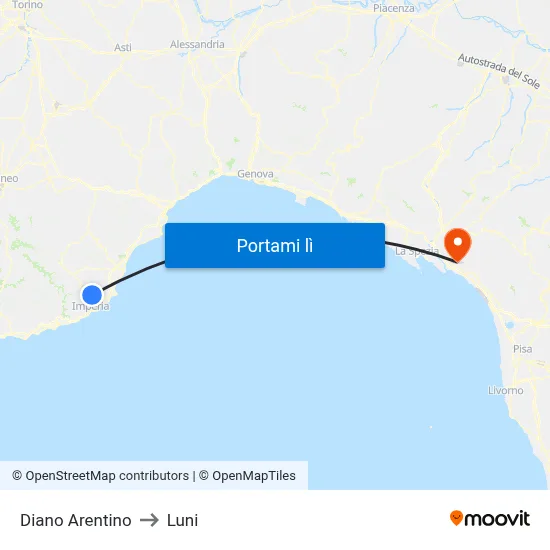 Diano Arentino to Luni map