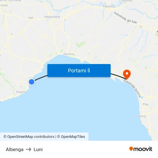 Albenga to Luni map
