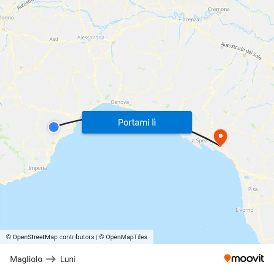 Magliolo to Luni map