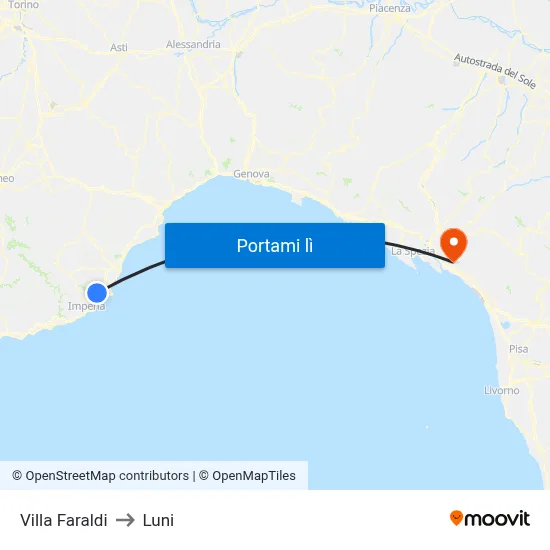 Villa Faraldi to Luni map