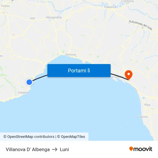 Villanova D' Albenga to Luni map