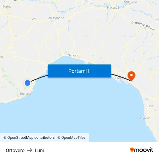 Ortovero to Luni map