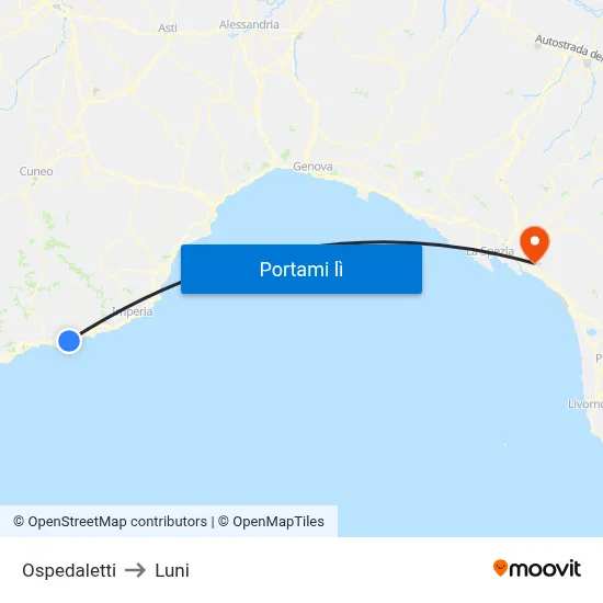 Ospedaletti to Luni map