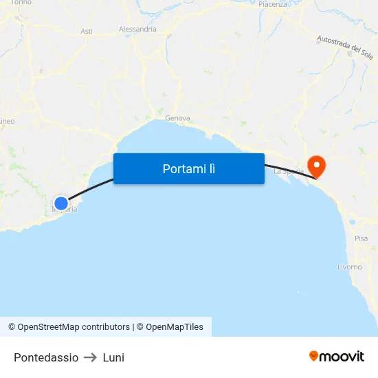 Pontedassio to Luni map