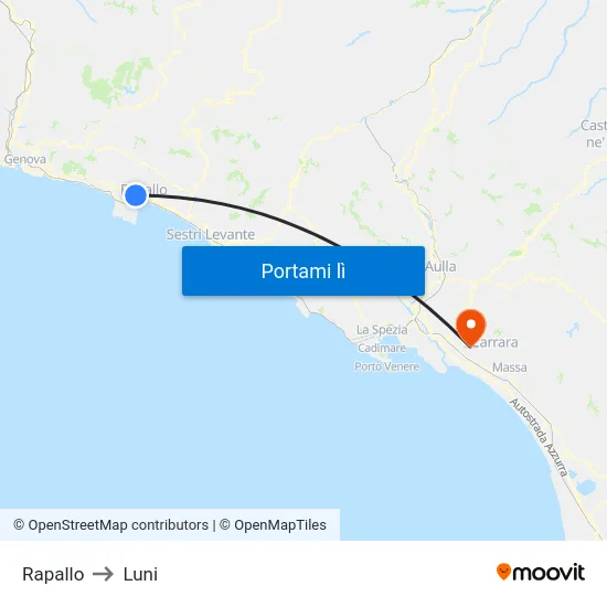 Rapallo to Luni map