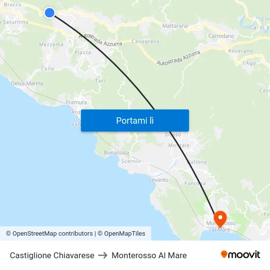 Castiglione Chiavarese to Monterosso Al Mare map