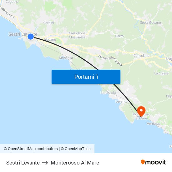 Sestri Levante to Monterosso Al Mare map