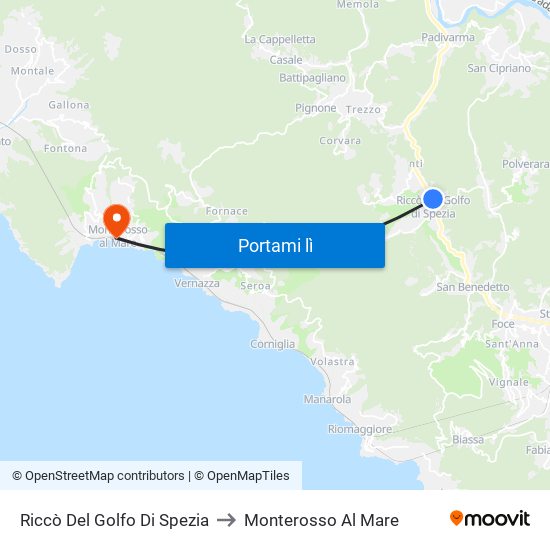 Riccò Del Golfo Di Spezia to Monterosso Al Mare map