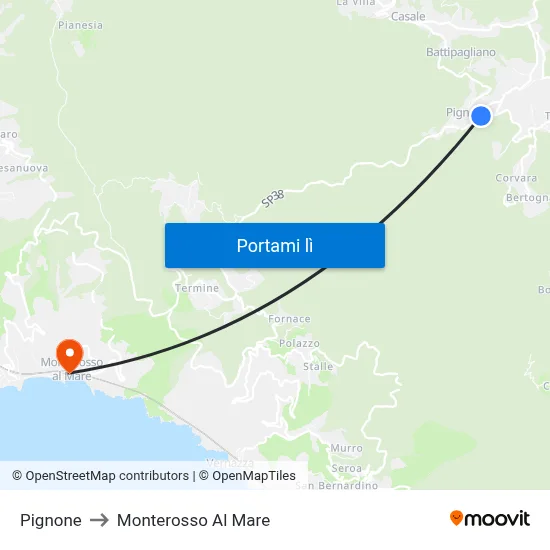 Pignone to Monterosso Al Mare map