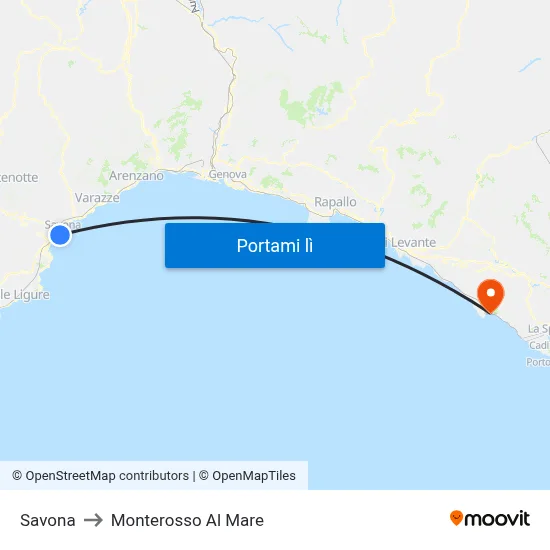 Savona to Monterosso Al Mare map