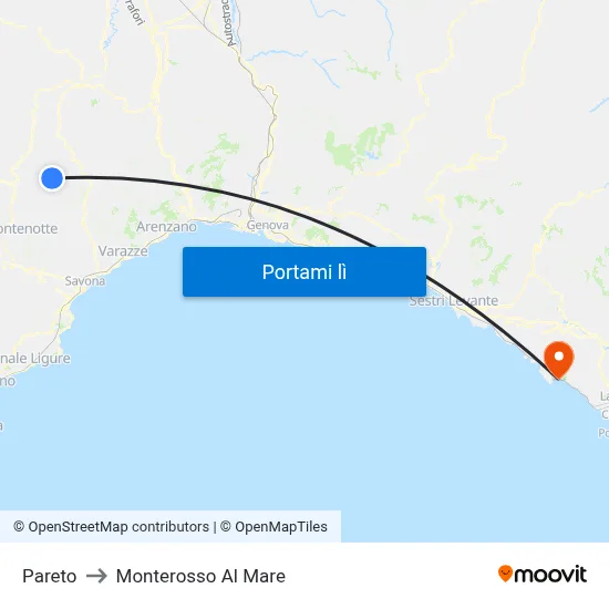 Pareto to Monterosso Al Mare map