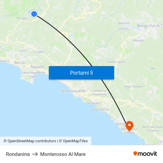 Rondanina to Monterosso Al Mare map