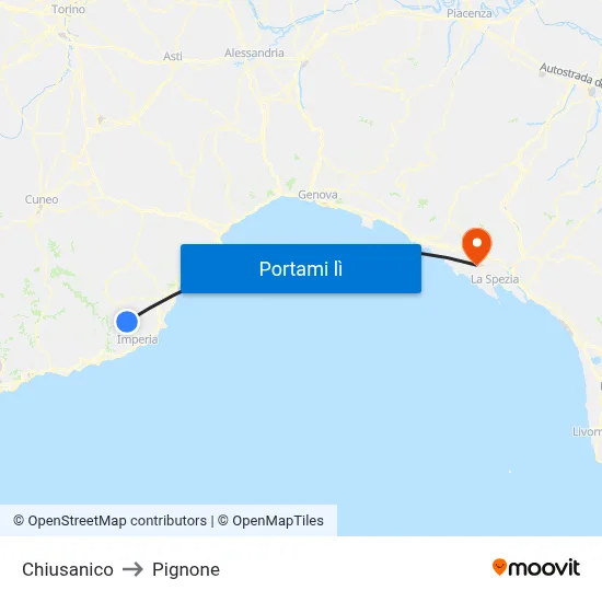 Chiusanico to Pignone map