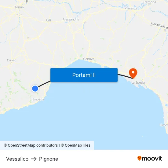 Vessalico to Pignone map