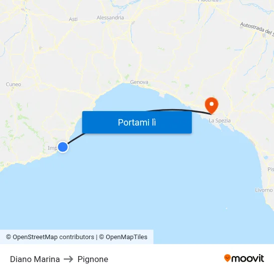 Diano Marina to Pignone map