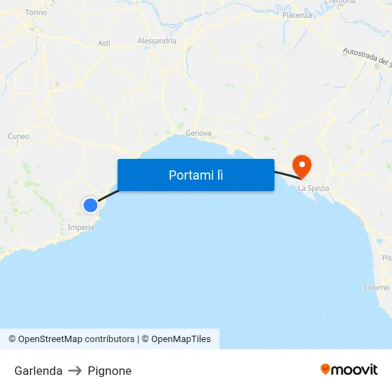 Garlenda to Pignone map
