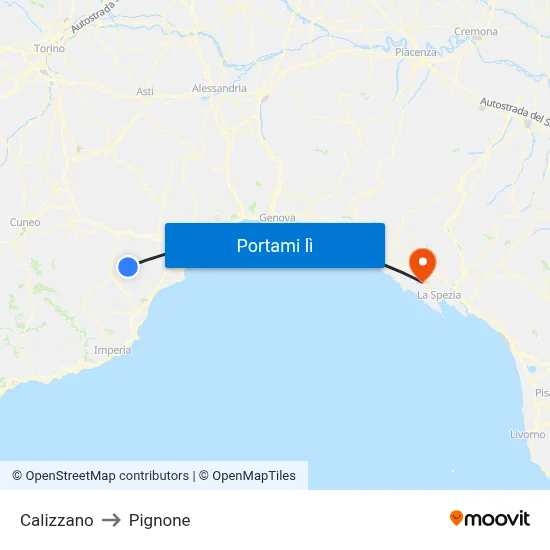 Calizzano to Pignone map