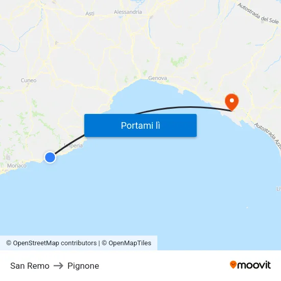San Remo to Pignone map