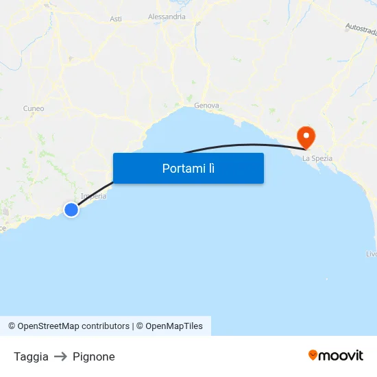 Taggia to Pignone map