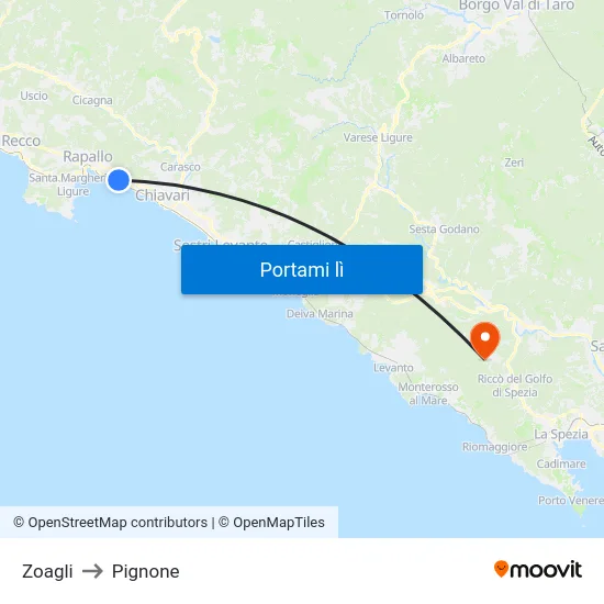 Zoagli to Pignone map
